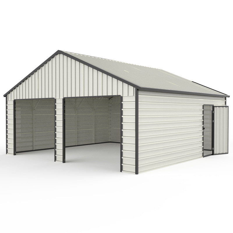 Double Garage Metal Shed With Side Entry Door - White