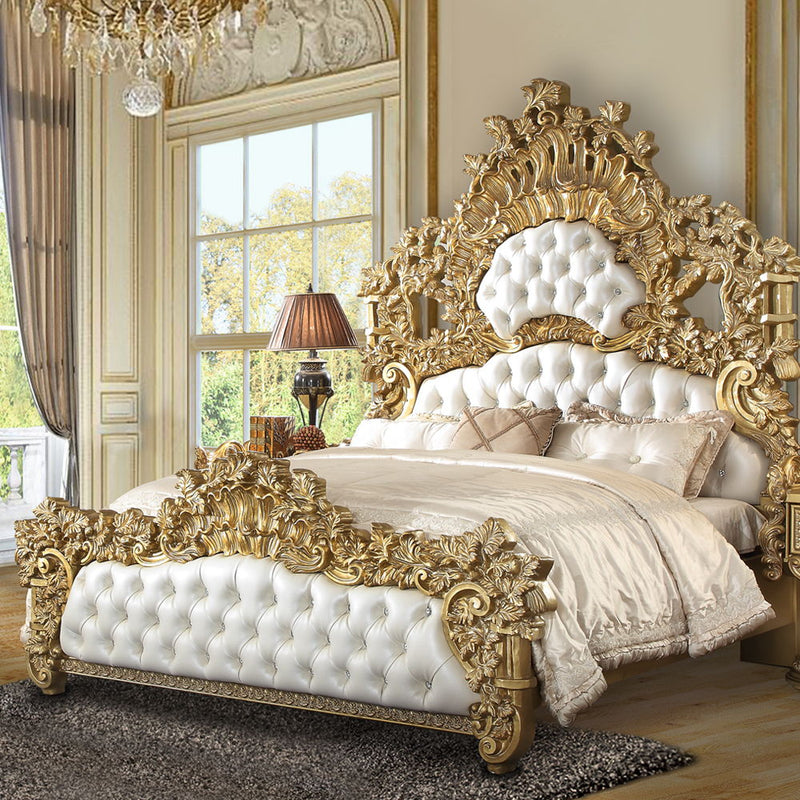 Bernadette - Eastern King Bed - White PU & Gold Finish - Grand Furniture GA