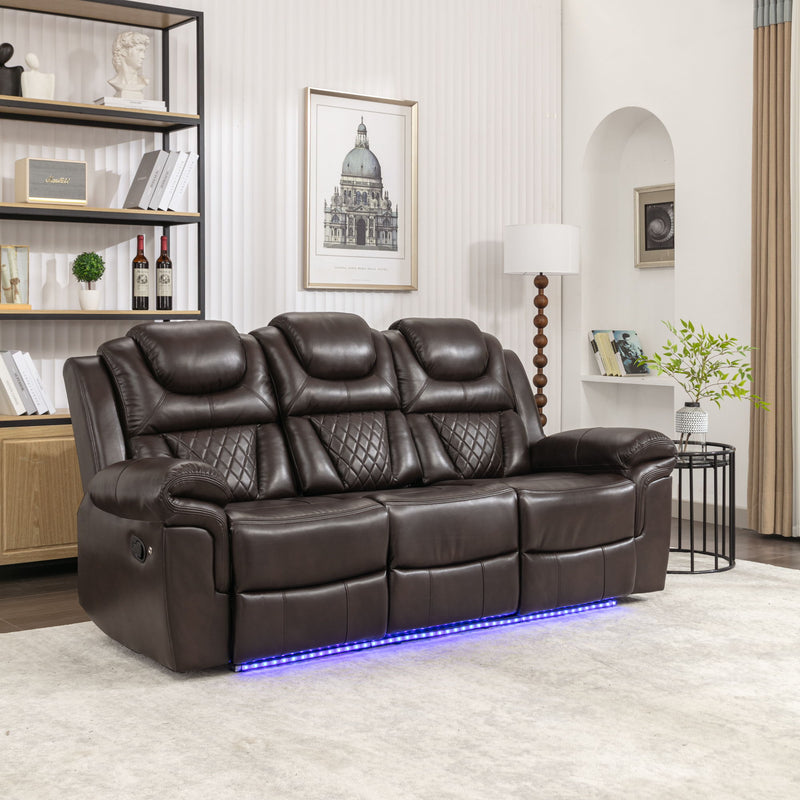 Home Theater Seating Manual Recliner Chair With Center Console And Led Light Strip For Living Room