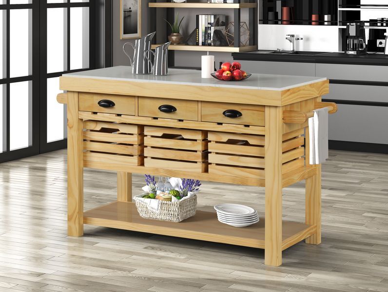 Grovaam - Kitchen Island - Marble & Natural Finish - Grand Furniture GA