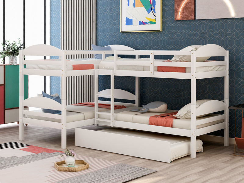 Twin L-Shaped Bunk Bed With Trundle - White