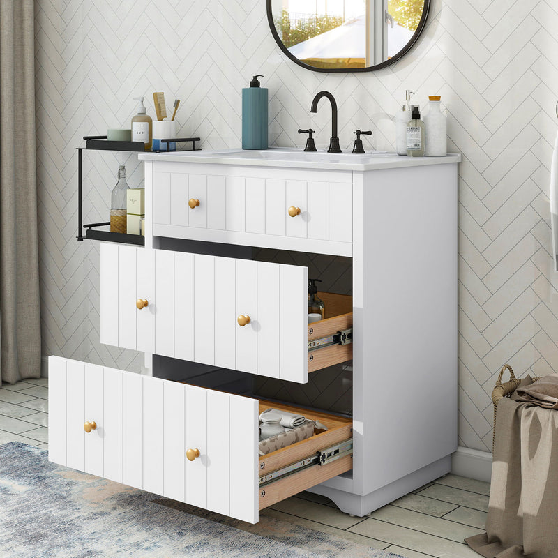 Modern White Bathroom Vanity Cabinet With Two Drawers - White