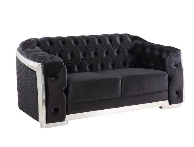 Pyroden - Loveseat - Black Velvet & Chrome Finish - Grand Furniture GA