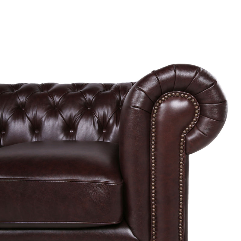 Traditional Tufted Leather Chesterfield Nailhead Chair