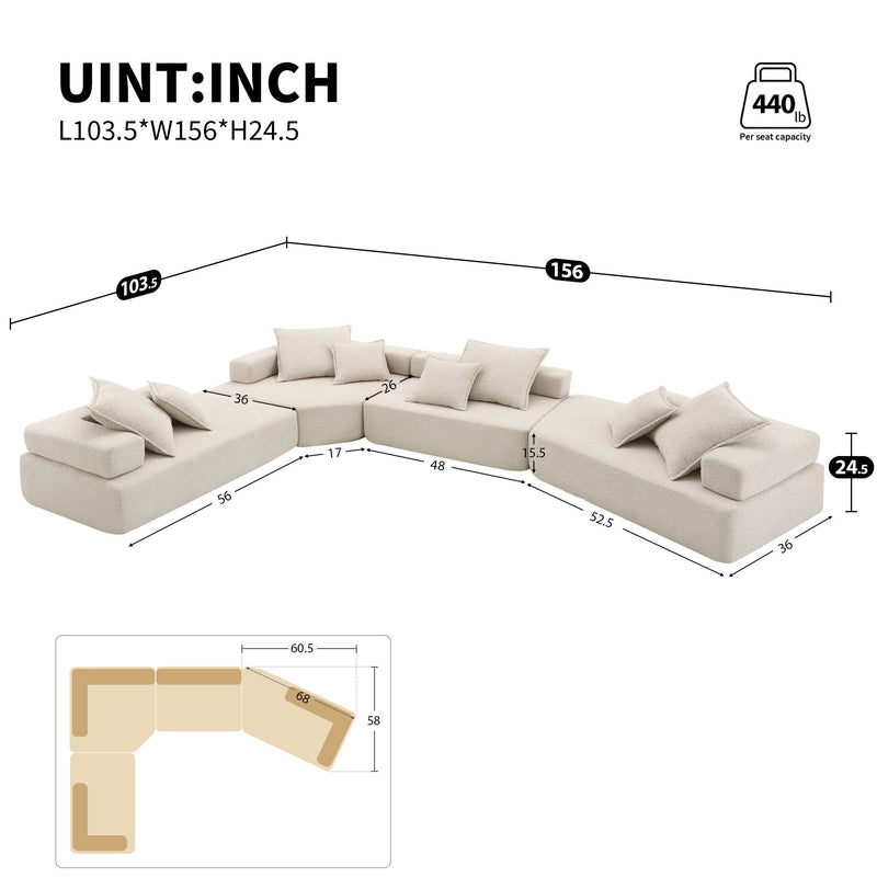 Oversized Modular Sectional Sofa, Luxury Boucle Floor Couch Set, Convertible Sleeper Couch, Spacious Foam-Filled Sofa Bed For Living Room