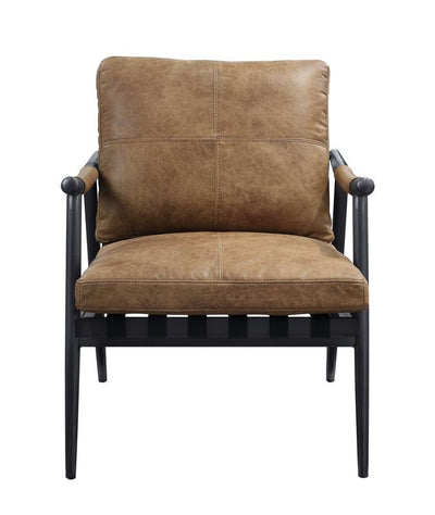 Anzan - Accent Chair - Berham Chestnut Top Grain Leather & Matt Iron Finish - Grand Furniture GA