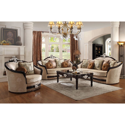 Ernestine - Loveseat - Tan Fabric & Black - Grand Furniture GA