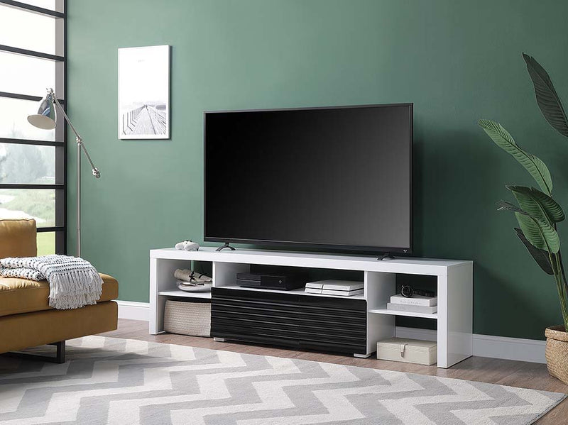 Buck II - TV Stand - White & Black High Gloss Finish - Grand Furniture GA