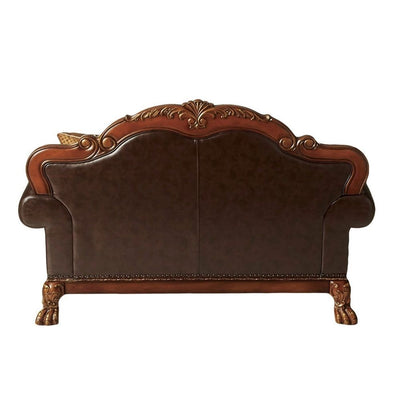 Dresden - Loveseat - Brown PU & Chenille, Cherry Oak - Grand Furniture GA