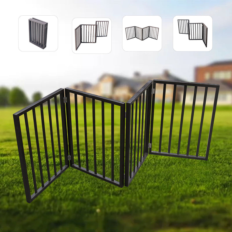 Pet Gate Dog Gate For Doorways, Stairs Or House Freestanding, Folding - Dark Brown