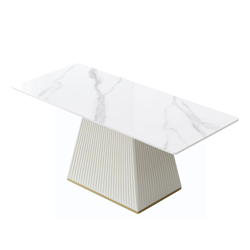 Modern Artificial Stone Straight Side Panel PU Plywood Table Legs, Can Accommodate 8 People