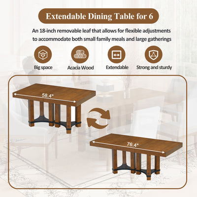 Topmax - 7 Piece Rustic Extendable Dining Table Set With Removable Leaf, 2 Arm Chairs And 4 Armless Chairs