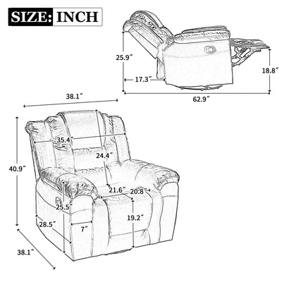 Home Theater Recliner Set Manual Recliner Chair With Wide Armrest, Two Built-In Cup Holders For Living Room