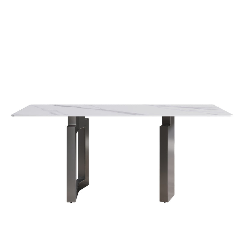 70.87" Modern Artificial Stone White Straight Edge Black Metal Leg Dining Table - White / Black