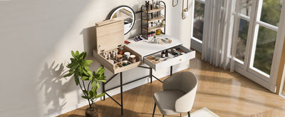 Makeup Vanity Desk With 3-Mode Lighted Mirror & Wireless Charging Station, Vanity Table With Drawer & 3 Open Shelves For Ample Storage Space, Dressing Table For Bedroom