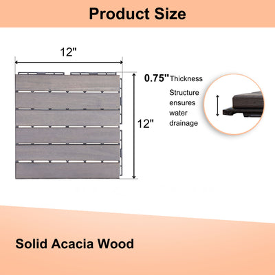 Interlocking Deck Tiles Striped Pattern, Square Acacia Hardwood Outdoor Flooring For Patio, Bancony, Pool Side