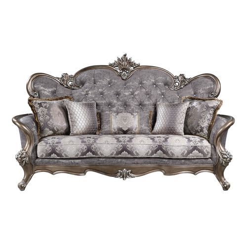 Elozzol - Sofa With 5 Pillows - Fabric & Antique Bronze Finish - 54" - Grand Furniture GA