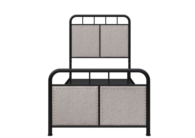 Twin Size Linen Upholstered Platform Metal Bed Frame With Fabric Headboard And Footboard - Brown