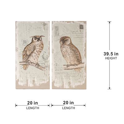 Lilith Owl Prints With Distressed Look, Rectangle Animal Hanging Wall Art (Set of 2) - Multicolor