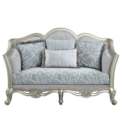 Qunsia - Loveseat - Light Gray Linen & Champagne Finish - Grand Furniture GA