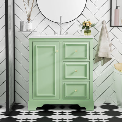 Bathroom Vanity Cabinet With Ceramic Basin, 3 Drawers And Adjustable Shelves