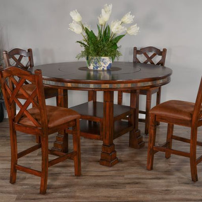 Santa Fe - 60" Round Table With Lazy Susan - Dark Brown