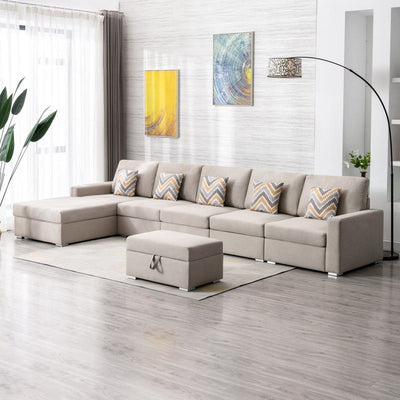 Nolan - Fabric 6 Piece Sectional Sofa With Pillows And Interchangeable Legs