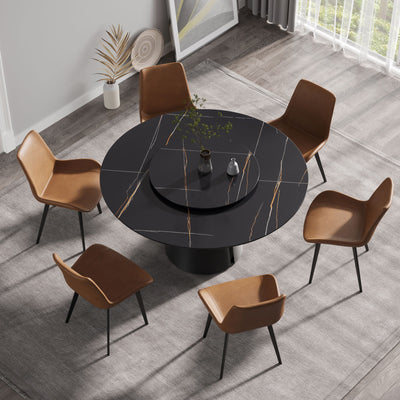 53.15" Round Modern Artificial Stone Carbon Steel Base Dining Table, Can Accommodate 6 People - Black / Gold