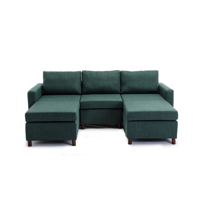 3 Seat Module Sectional Sofa Couch With 2 Ottoman For Living Room, Seat Cushion And Back Cushion Non-Removable And Non-Washable