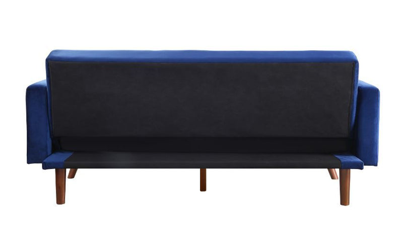 Tanitha - Futon - Blue Velvet & Natural Finish - Grand Furniture GA