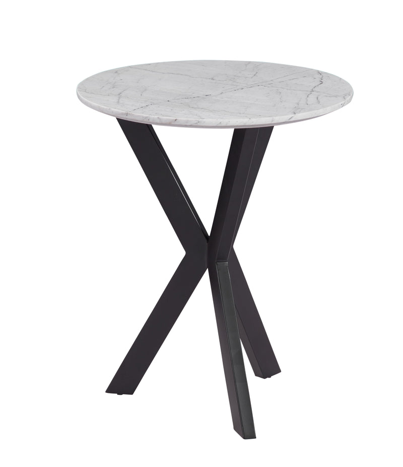 Barton - Round End Table - Black Iron / White Marble