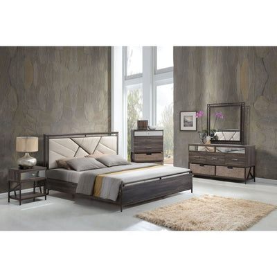 Adrianna - Eastern King Bed - Cream Cotton Fabric & Walnut - Grand Furniture GA