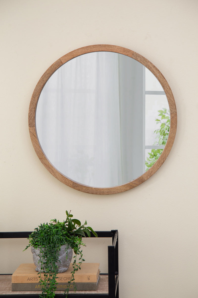 Circle Wall Mirror With Wooden Frame And Walnut Finish, Wall Mirror For Living Room Dining Room