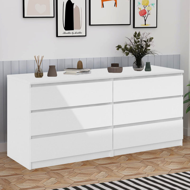 6 Drawer Double Dresser For Bedroom Living Room Hallway - White