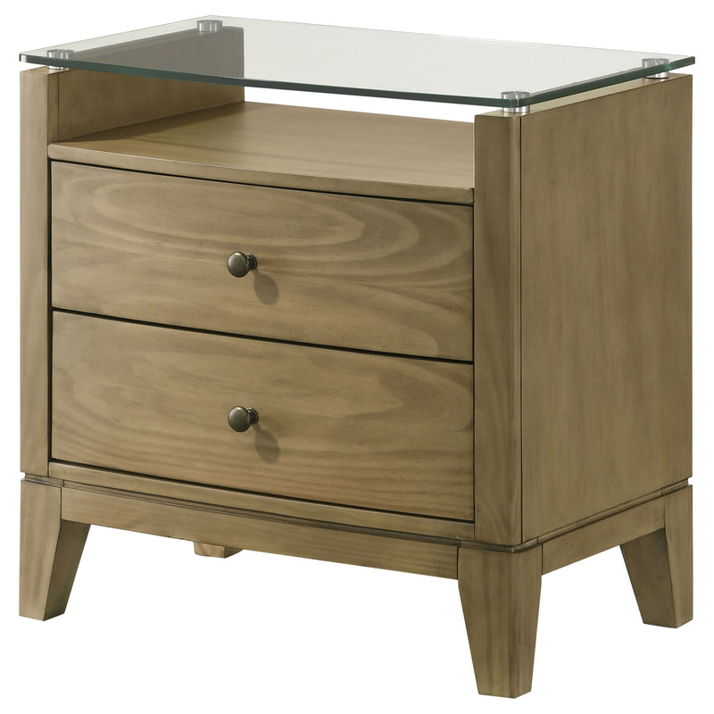 Granada - 2-Drawer Glass Top Nightstand - Natural Pine