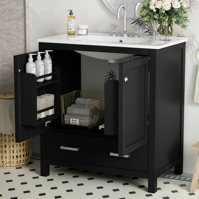 Bathroom Vanity With Single Sink, Combo Cabinet Undermount Sink, Bathroom Storage Cabinet With Two Doors And A Drawer, Soft Closing, Multifunctional Storage, Solid Wood Frame