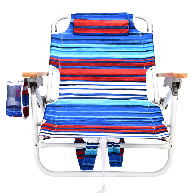 Backpack Beach Chair For Adults, Beach Towel, 5 Position Chair With Pouch Folding Lightweight Positions Back Pack, 1 Piece - Blue / Red