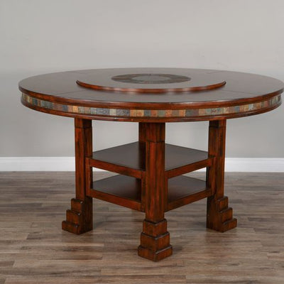 Santa Fe - 60" Round Table With Lazy Susan - Dark Brown