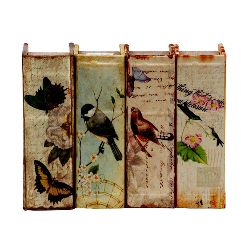 Book Boxes With Birds, Flowers, And Handwriting Design (Set of 4) - Multi