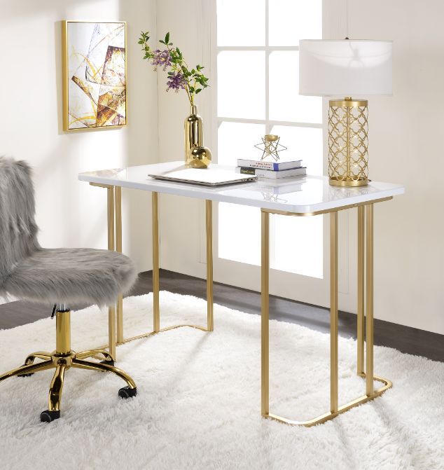 Estie - Writing Desk - White & Gold Finish - Grand Furniture GA