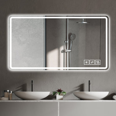 Bathroom Mirror With LED Lights, Anti-Fog Lighted Vanity Mirrors For Wall Mounted And 5 Level Dimmable, Horizontal / Vertical - Clear