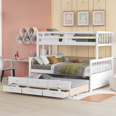 Twin Over Full Bunk Bed With Twin Size Trundle, Separable Bunk Bed With Drawers For Bedroom