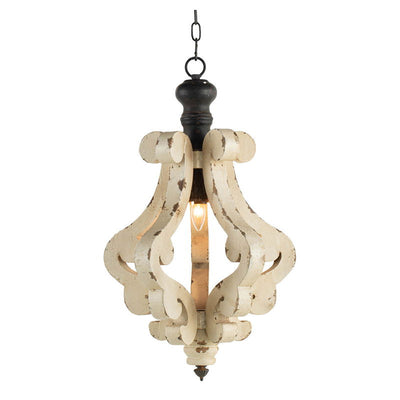 Farmhouse Chandeliar, Distressed Pendant French Country Wood Chandelier For Living Room Foyer, Bulb Not Included - Antique Cream