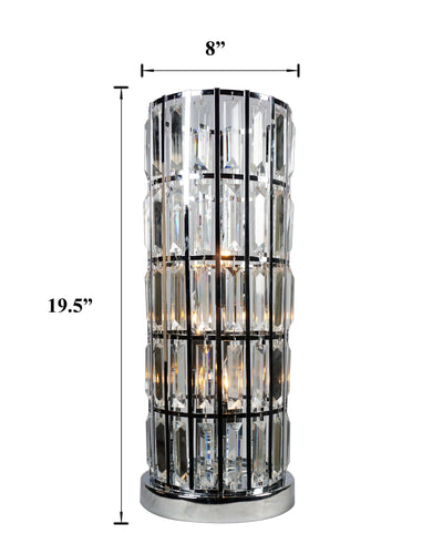 Contemporary table lamp, 19.5 inches tall and 8 inches in diameter, featuring vertical rows of rectangular crystal-like prisms. The Crown Mark 19.5" Height Table Lamp - Gold emits a soft, diffused light and has a nostalgic charm.