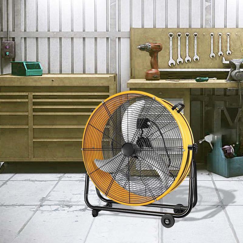 3 Speed Heavy Duty Metal Industrial Drum Fan, Air Circulation - Yellow