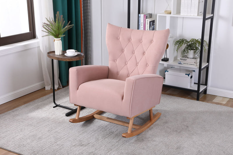 Mid-Century Modern Velvet Upholstered Rocking Chair Padded Seat For Living Room Bedroom