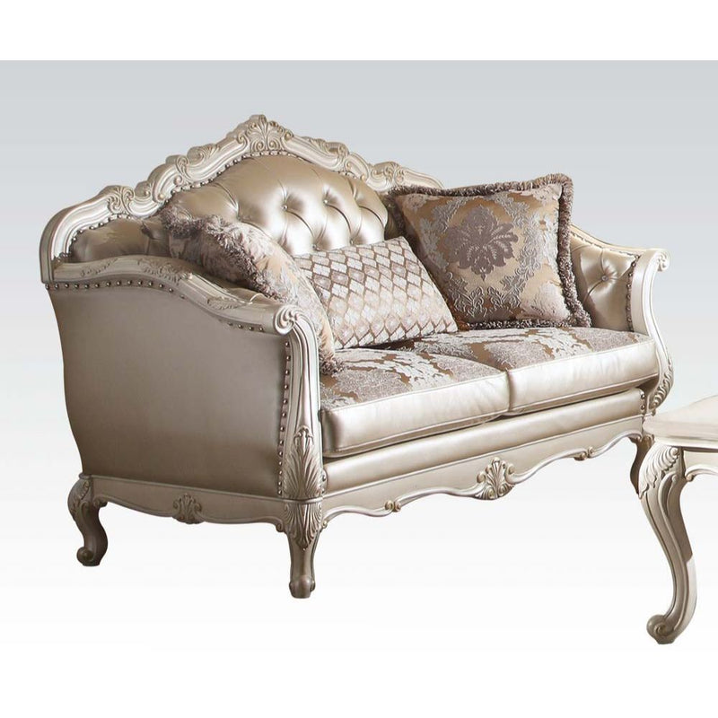 Chantelle - Loveseat - Rose Gold PU/Fabric & Pearl White - Grand Furniture GA