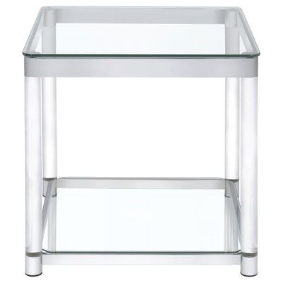 Anne - Square Glass Top Acrylic Leg Side End Table - Chrome