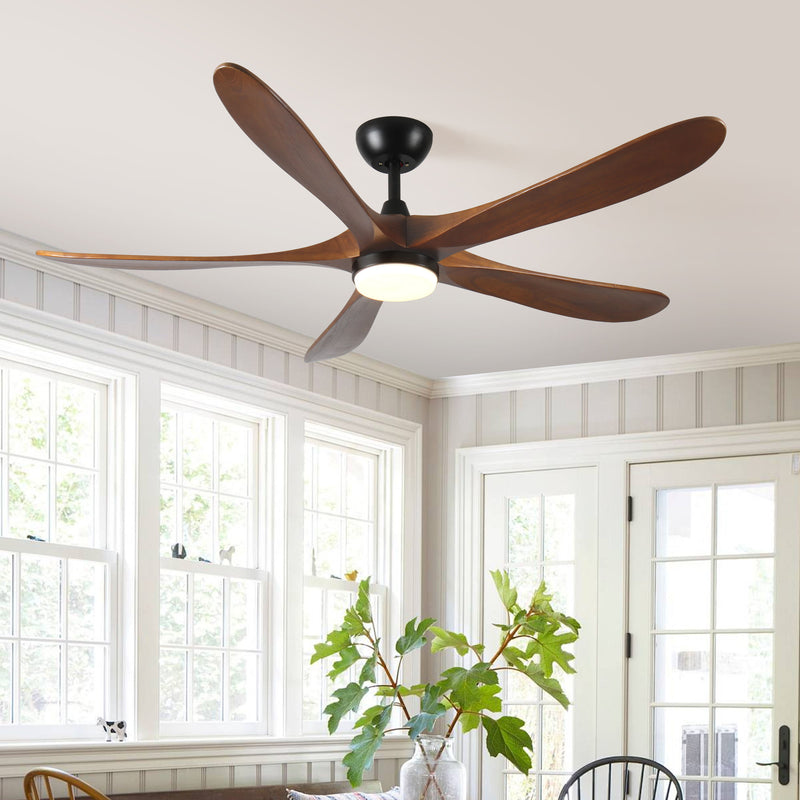 Solid Wood With Remote Control With Light (LED) Modern DC Motor Indoor / Outdoor 5 Blade Ceiling Fan For Patios, Bedrooms And Farmhouses - Antique Brown