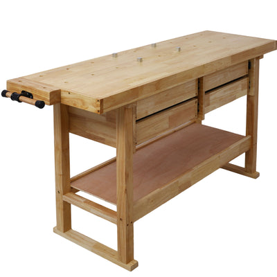 Workbench With 4 Drawers Wooden Workbench For Garage Workshop And Home - Natural